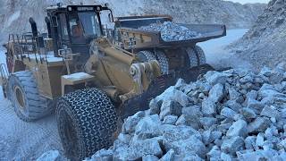 Caterpillar 992K Wheel Loader Loading Caterpillar 777F Dumpers In Huge Quarry 4K - Interkat SA