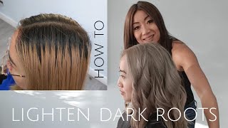 how to EVENLY lighten dark roots to blonde hair