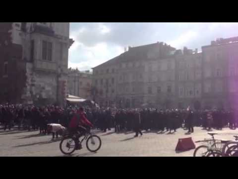 Cracovia fans marching to derby game v wisla