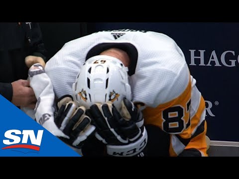 Sidney Crosby Takes Kris Letang Slap Shot To The Head