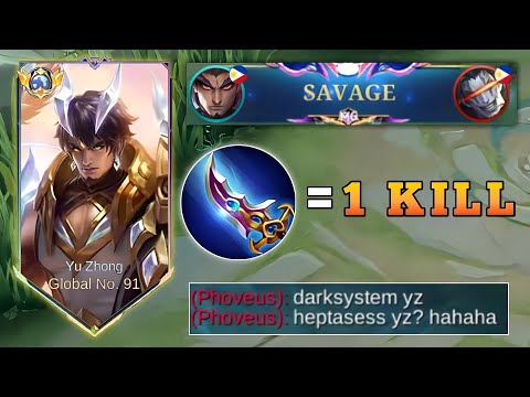 SAVAGE! YU ZHONG 1 SHOT BUILD & EMBLEM IS BACK TO META! (ENEMY LAUGH)
