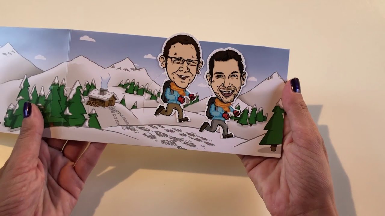 KAMPF interactive card with synchronized sliding characters
