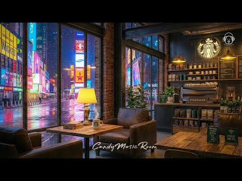 New York Night Café Jazz ☕ Cozy Starbucks Ambience for Relaxing & Studying