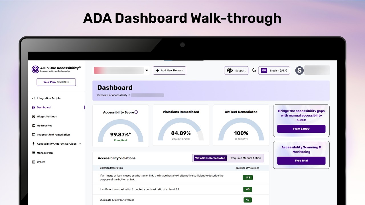 All in One Accessibility ADA Dashboard Explained | Features & Settings