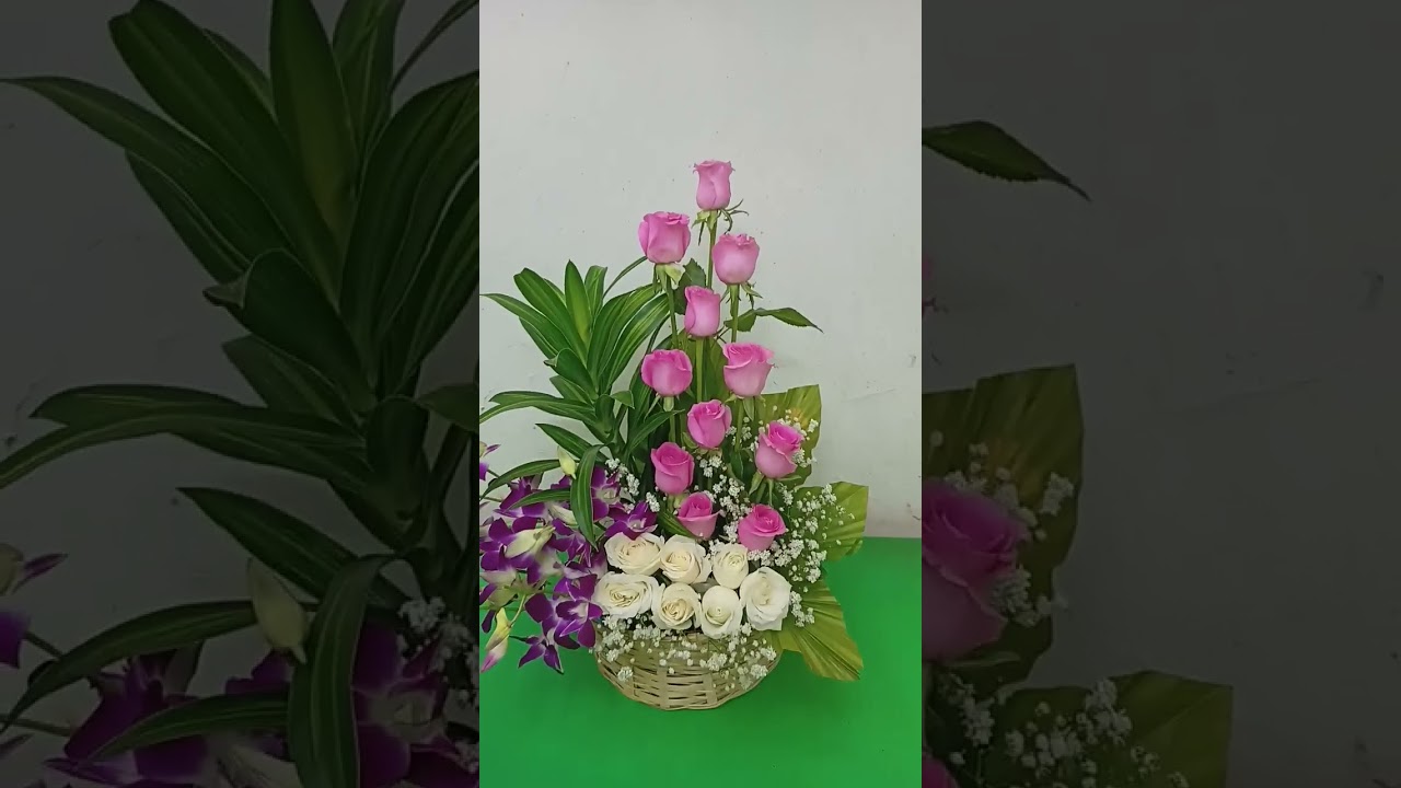Pink & White Roses Basket Arrangements #flowersmore2