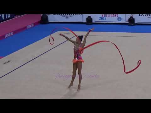 Sakura HAYAKAWA (JPN) ribbon - 2015 Stuttgart worlds Qualifs