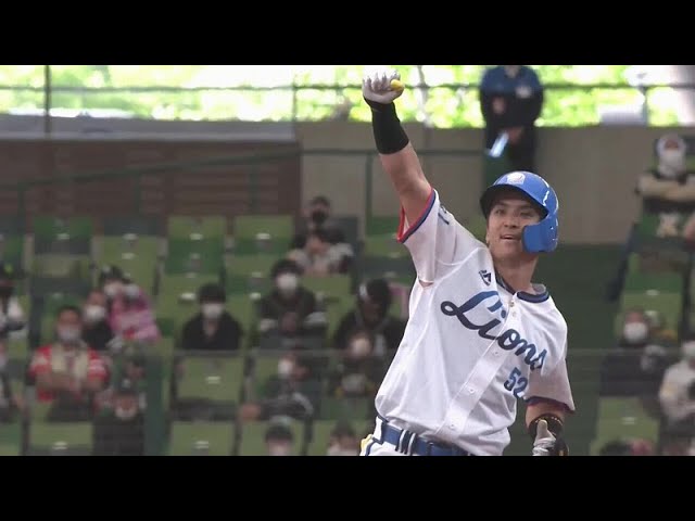 【7回裏】獅子男の一撃!! ライオンズ・山田 勝ち越しのタイムリー2ベースヒットでガッツポーズ!! 2021/4/18 L-H