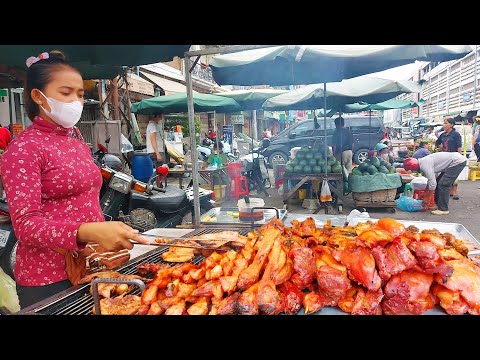 Best Evening Street Food - Charcoal Roast Chicken, Fish and Duck - Street Food Cambodia