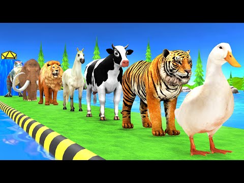 Paint Animals Duck,Tiger,Cow Cartoon,Lion,Horse,Elephant,Dinosaur Fountain Crossing Animal Game New