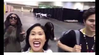 Deedee magno hall, Michaela Dietz, Zach Callison, Estelle singing we are family