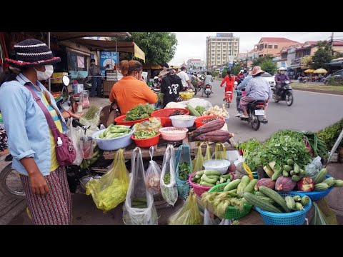 Morning Daily Life Style Food Market at Phsa Prek Leap - Morning Food Market Scenes @PrekLeap Market