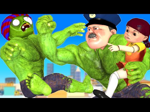 Giant Police vs Zombie Transform ZombieHulk rescue Fat Nick- Scary Teacher 3D Nick Doll Squid game