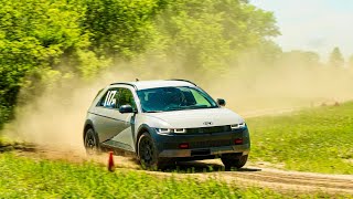 Hyundai Ioniq 5 XRT on a dirt rallycross course