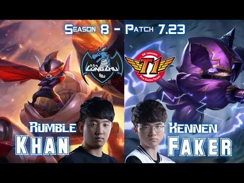 LZ Khan RUMBLE vs SKT T1 Faker KENNEN Top - Patch 7.23 KR Ranked
