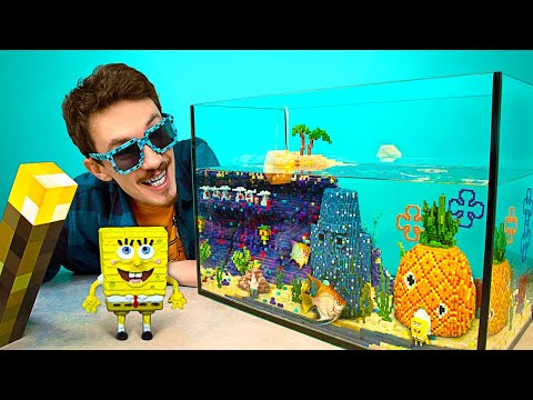 5-Year Crafts - SPONGEBOB Scenery From Minecraft Blocks in REAL LIFE!! 🐠