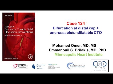 Case 124: Manual of CTO  interventions: Bifurcation distal cap + uncrossable + undilatable