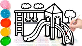 How To Draw A Playground With Slide And Swing | Park Scene Drawing