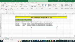 Add a new line in cell formula in Excel
