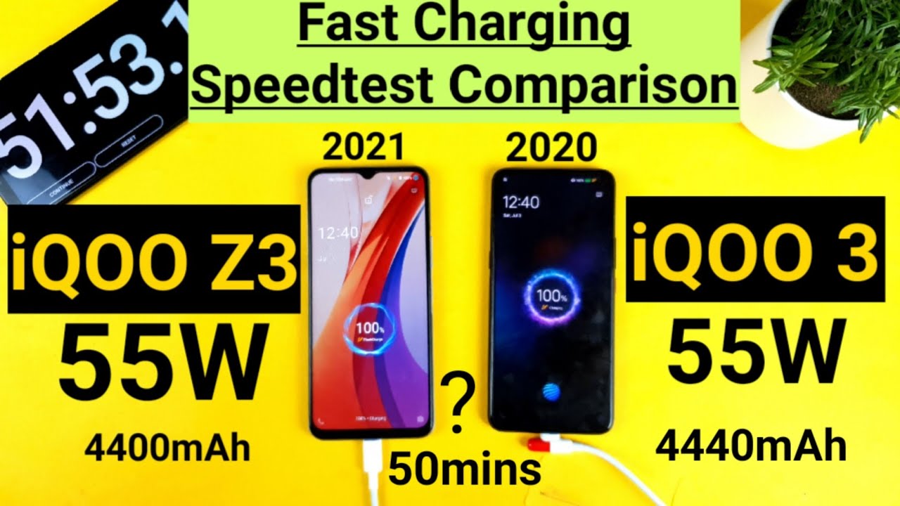 iQOO Z3 vs iQOO 3 Fast Charging speedtest 55W comparison which will charge faster in 50mins🔥🔥🔥