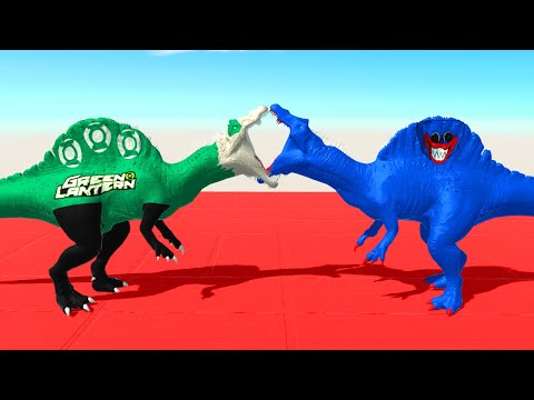 Green Lantern vs Huggy Wuggy Spinosaurus Death Run | Animal Battle Revolt Simulator