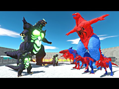 Super Godzilla vs Spiderman Godzilla 2014 + Spiderman Dinosaurs Team in Lava Stadium Arena - ARBS