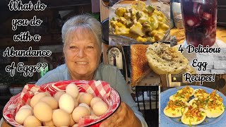 4 Delicious Egg Recipes, Grandmas Egg Salad/Bacon and Chive Deviled Eggs/French Eggs/Pickled Eggs