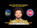Cunningham Golden State Warriors Vs Detroit Pistons Player Highlights 09 January 2025