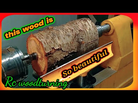 wood turning a scrap cherry log for a craft show