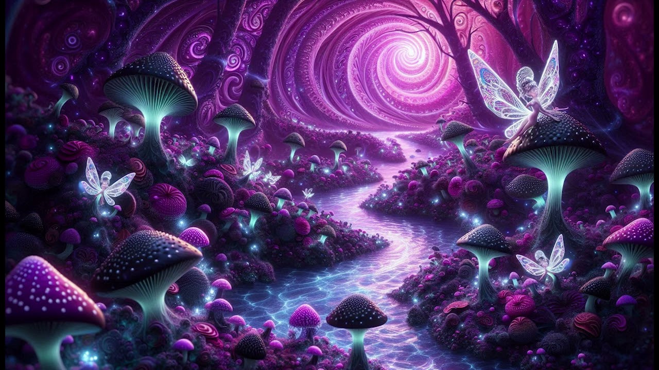 Glowing Purple Mushroom Fractal Spiral  Cave Wallpaper / Background ( No Sound )