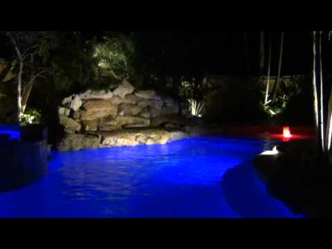 Waterfall pool at night