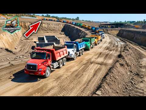Excavators, Cranes, Rollers, Dump Trucks – Building a Giant Car Factory | Groundbreakers