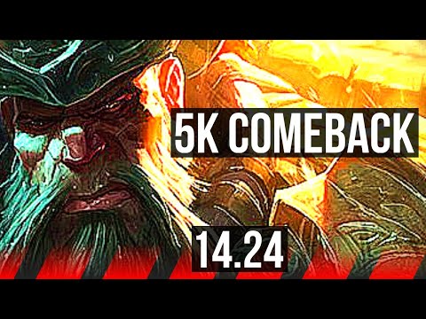 GANGPLANK vs MAOKAI (TOP) | 5k comeback, 9/2/11, Godlike, 44k DMG | KR Master | 14.24