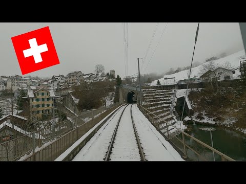4K Führerstandsmitfahrt Nesslau - St.Gallen Train Cab Ride Switzerland Toggenburgerland in Fog