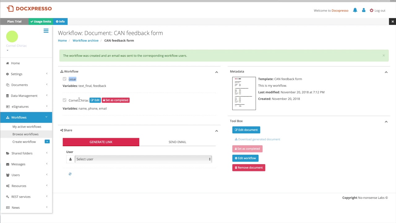 How to create a Workflow for document online