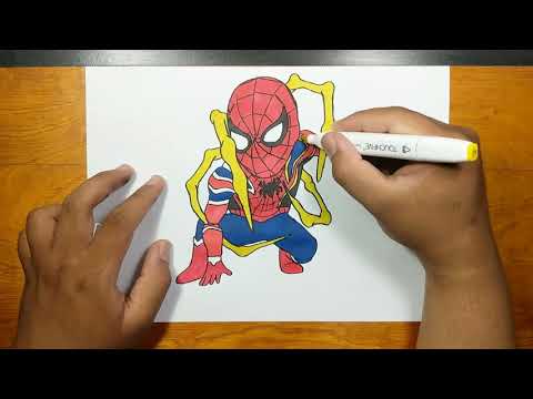 How to draw and coloring IRON SPIDERMAN step by step