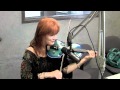Lisa Haley in studio singing "Speechless Love" with her trademark blue violin, Louie