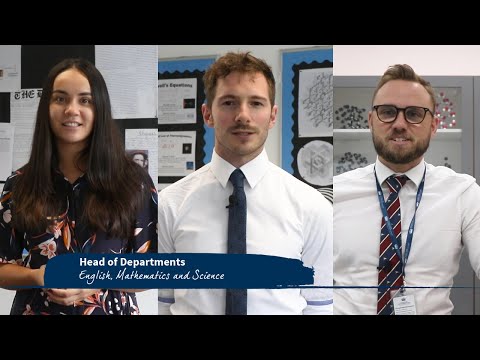 The ‘Core’ subjects in Secondary School are English, Mathematics and Science and all students follow these subjects from Year 7 until their GCSEs in Year 11 (Key Stages 3 and 4). We have a fantastic team of teachers and in today's video you will hear from Mrs Ameila Nesbitt, Head of English; Mr Philip Jury, Head of Mathematics and Mr Adam Goold, Head of Science.