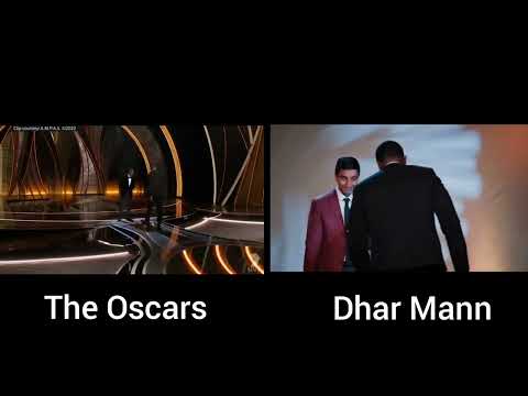 Dhar Mann and The Oscars Will Smith slap (split screen)