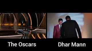 Dhar Mann and The Oscars Will Smith slap (split screen)