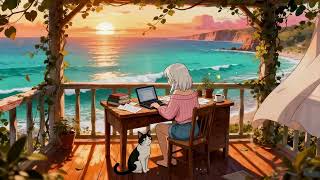 Luna's Beachside Desk Session 🌊 Dreamy Lofi Beats for Study & Deep Focus 🌅 Ocean Sunset Vibes