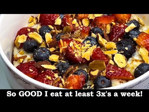 HEALTHY Breakfast OATMEAL with in-season FRESH FRUITS & Roasted ALMONDS
