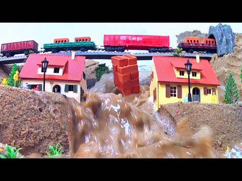 Dam Collapses Against Railway Models - Tsunami Dam Breach - Diorama Destruction