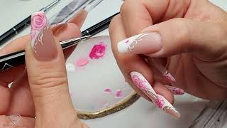 One stroke roses for left handed. Painting nail art with not dominant hand. Nail tech struggle  😅