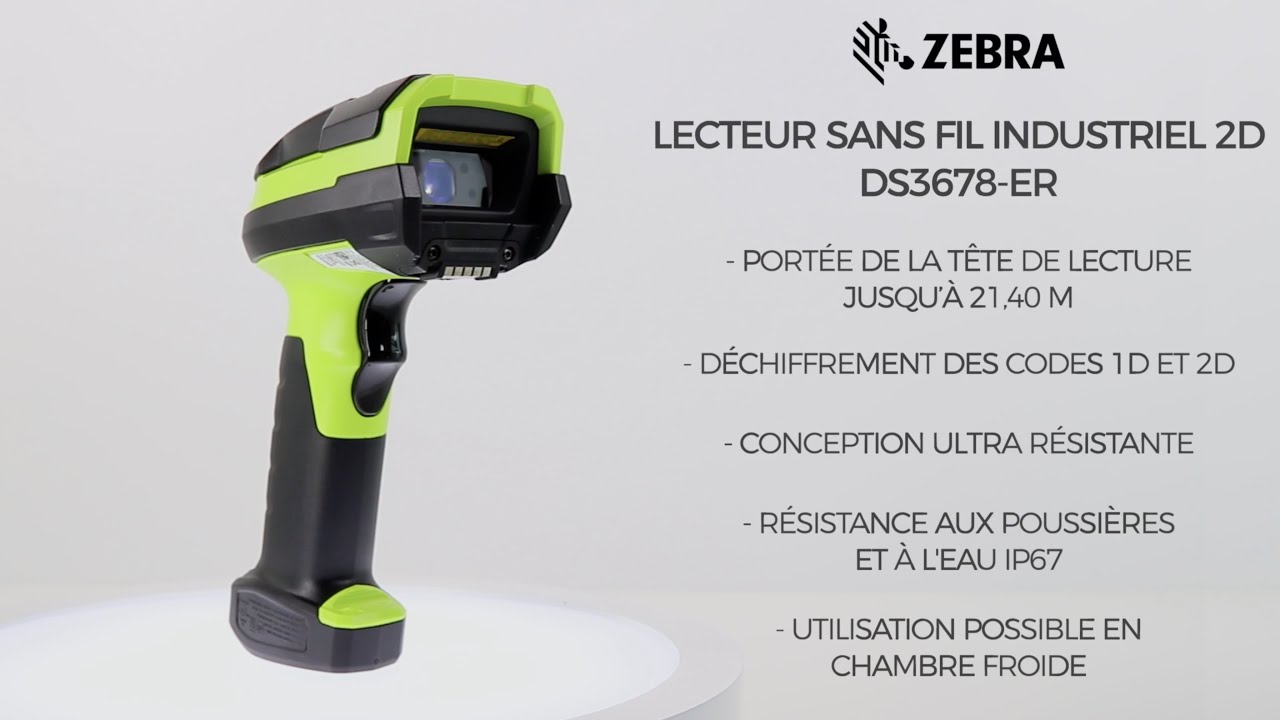 Lecteur codes barres sans fil industriel 2D Zebra DS3678-ER