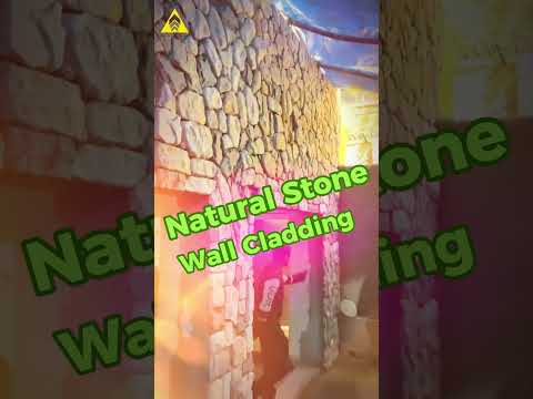 Beige rockface teak mint fancy Stone Wall tiles by EarthStona
