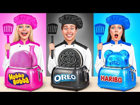 Color Desafío de Comida Rosa vs Negra vs Azul Alimento por Multi DO Challenge