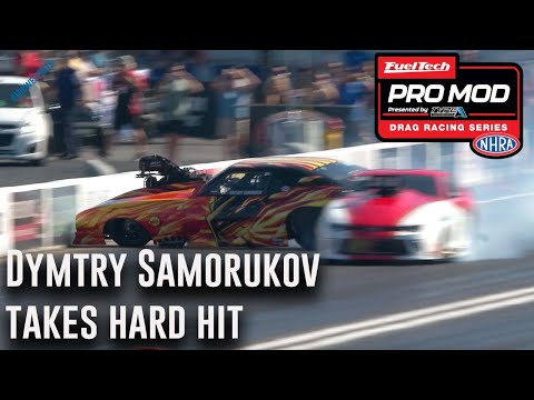 Dymtry Samorukov takes a hard hit into the wall during burnout
