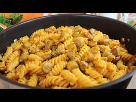 Pasta pan with grilled sausage, grilled sausage recipe with pasta, fast and delicious food