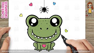 How to Draw Cute Monster Frog and Spider 🐸💖 | Easy Kawaii Frog Drawing for Kids Step by Step
