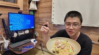 Making carbonara with a blower wood gas stove